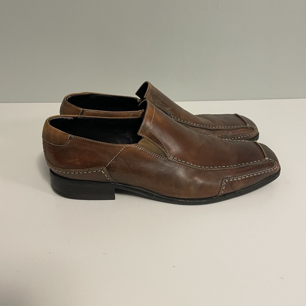 Gordon‎ Rush Shoes Mens 9.5 Square Toe Loafers Brown Leather Casual Slip On